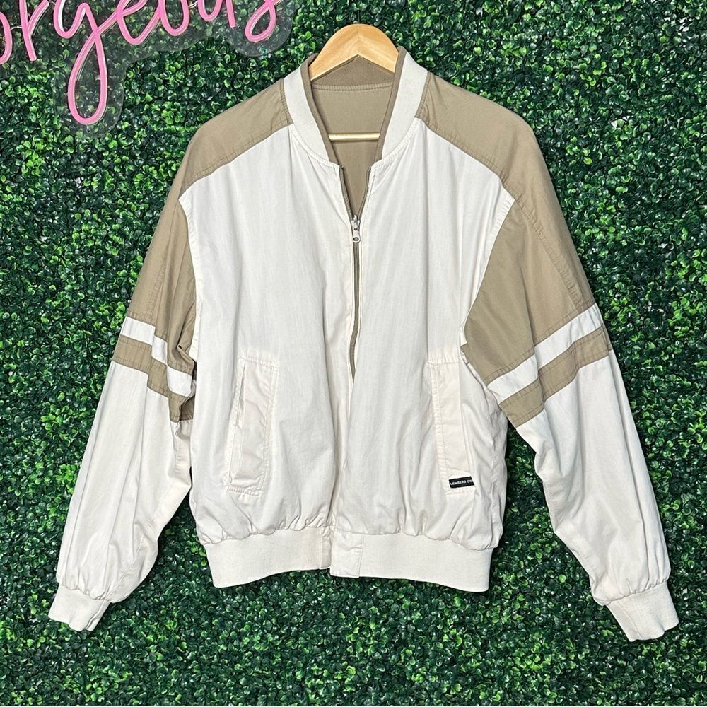 Vintage Members Only Reversible Beige Khaki Tan Stripe Jacket Sz XL